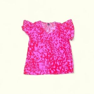 SHEIN Hot Pink Flowery Blouse Short Sleeve